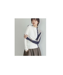 釦付きブロック配色リブニット