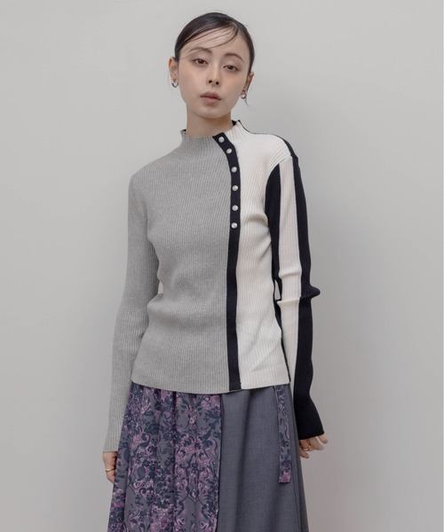 釦付きブロック配色リブニット（ニット/セーター）｜Eimee Law