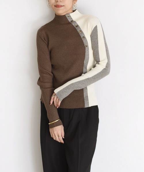 釦デザインリブニット♩今季新作新品 釦付きブロック配色リブニット Eimee Law│Eimee Law & LHELBIE 公式