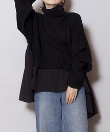 切替模様編ニットプルオーバー