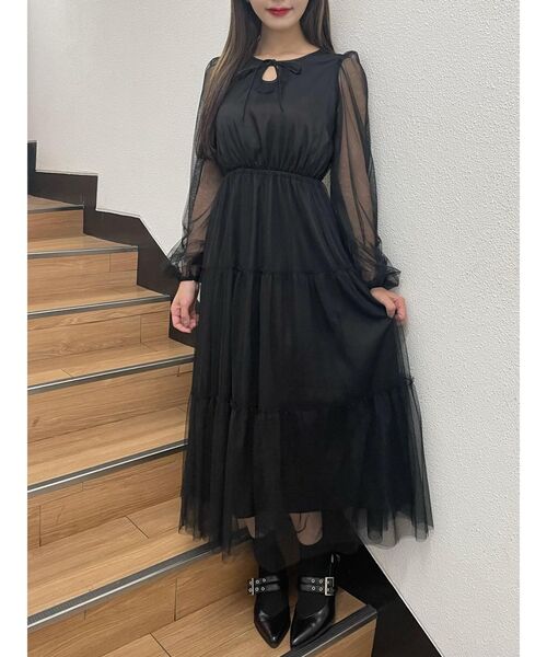 EATME（イートミー）の「デコルテティアードワンピース（ワンピース・レディース・グリーン/アイボリー/ブラック・SMALL/MEDIUM）」の3枚目の写真