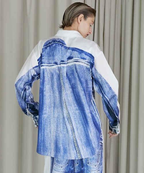 PRANK PROJECT（プランクプロジェクト）の「デニムプリントシャツ / Denim Printed Shirt（シャツ/ブラウス・レディース・ブルー/ブラック・FREE）」の11枚目の写真