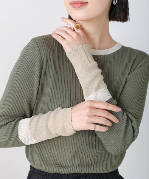 ニット セーター 袖口配色ラメリブニットプルオーバー レディース Bou Jeloud（ブージュルード）の「袖口配色ラメリブニットプル