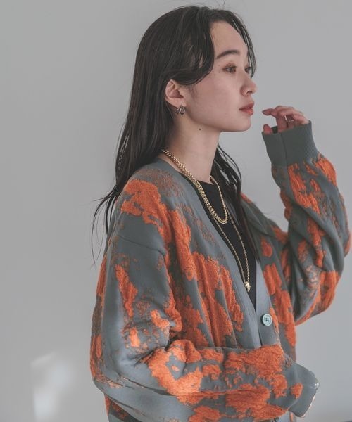 JEANASIS（ジーナシス）の「フロートジャガードパターンVカーディガン/104705（カーディガン/ボレロ・レディース・ブラック系その他/グレー系その他/ネイビー系・FREE）」の5枚目の写真