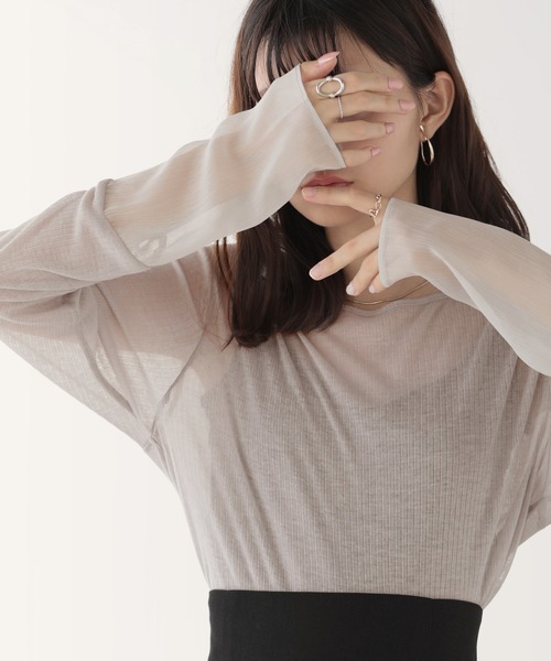 nouvellemoi（ヌーベルモイ）の「袖切り替えシアートップス（Tシャツ/カットソー・レディース・ホワイト/グレー/ブラック/ベージュ・L/M）」の4枚目の写真