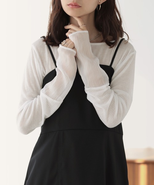 nouvellemoi（ヌーベルモイ）の「袖切り替えシアートップス（Tシャツ/カットソー・レディース・ホワイト/グレー/ブラック/ベージュ・L/M）」の2枚目の写真