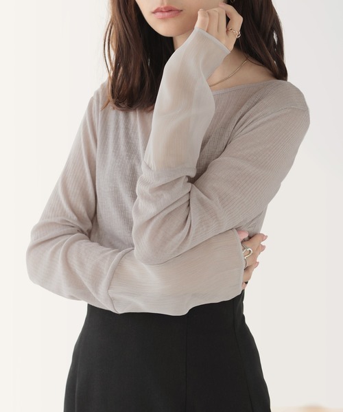 nouvellemoi（ヌーベルモイ）の「袖切り替えシアートップス（Tシャツ/カットソー・レディース・ホワイト/グレー/ブラック/ベージュ・L/M）」の13枚目の写真