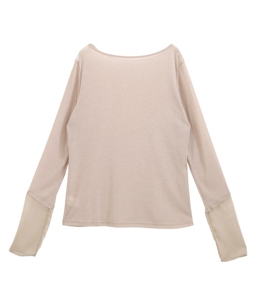 【新品未使用 2023年】ベイジ　切替異素材長袖カットソー ニット シアー 4 セール】袖切り替えシアートップス（Tシャツ/カットソー