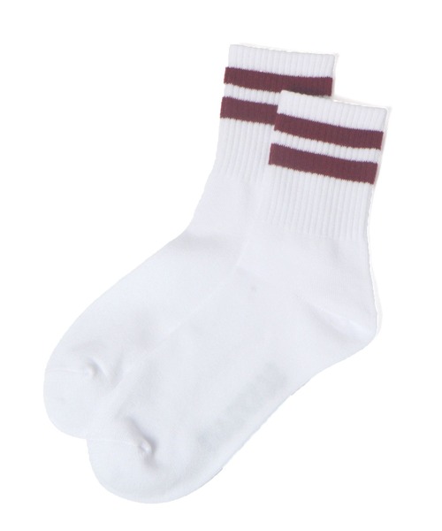 BAYFLOW（ベイフロー）の「ラインショートソックス（ソックス/靴下・レディース・ボルドー/グレー・FREE）」の2枚目の写真