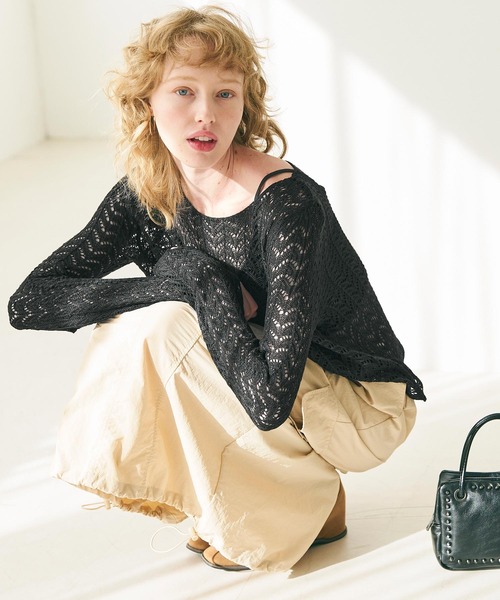 coca（coca）（コカ）の「クロシェフレアスリーブニット（ニット/セーター・レディース・ホワイト/ブラック・ONE SIZE）」の13枚目の写真