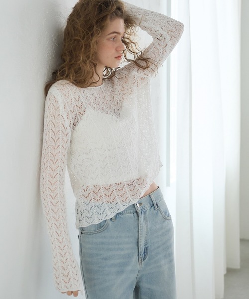 coca（coca）（コカ）の「クロシェフレアスリーブニット（ニット/セーター・レディース・ホワイト/ブラック・ONE SIZE）」の8枚目の写真