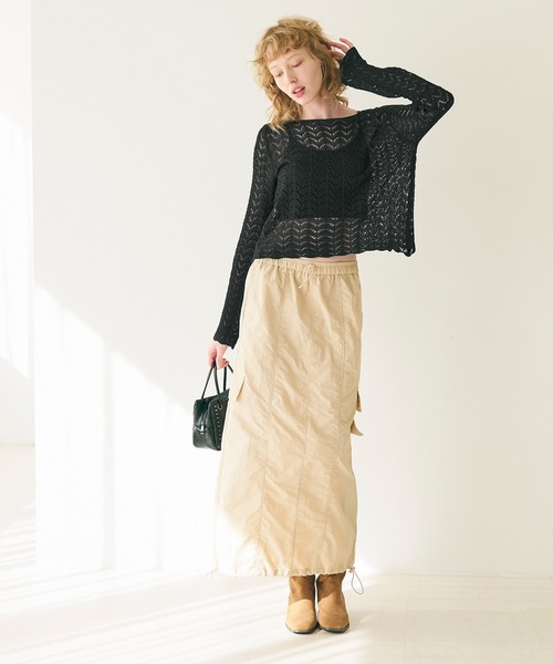 coca（coca）（コカ）の「クロシェフレアスリーブニット（ニット/セーター・レディース・ホワイト/ブラック・ONE SIZE）」の9枚目の写真