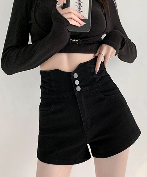 Miniministore(ミニミニストア)の「デニム ショートパンツ レディース 美脚(デニムパンツ・レディース・チャコールグレー/サックスブルー/ブラック・XL/M/L)」の2枚目の写真