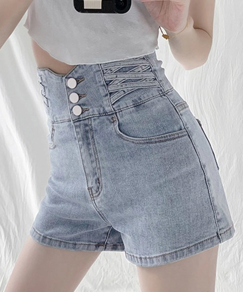 Miniministore(ミニミニストア)の「デニム ショートパンツ レディース 美脚(デニムパンツ・レディース・チャコールグレー/サックスブルー/ブラック・XL/M/L)」の10枚目の写真