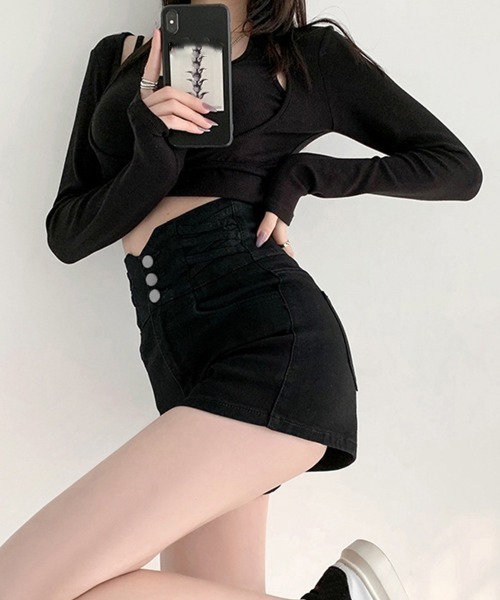 Miniministore(ミニミニストア)の「デニム ショートパンツ レディース 美脚(デニムパンツ・レディース・チャコールグレー/サックスブルー/ブラック・XL/M/L)」の13枚目の写真