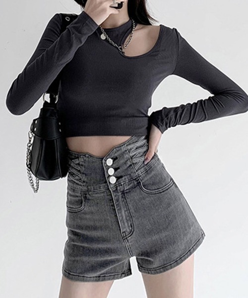 Miniministore(ミニミニストア)の「デニム ショートパンツ レディース 美脚(デニムパンツ・レディース・チャコールグレー/サックスブルー/ブラック・XL/M/L)」の15枚目の写真