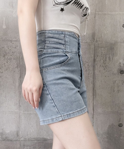 Miniministore(ミニミニストア)の「デニム ショートパンツ レディース 美脚(デニムパンツ・レディース・チャコールグレー/サックスブルー/ブラック・XL/M/L)」の22枚目の写真