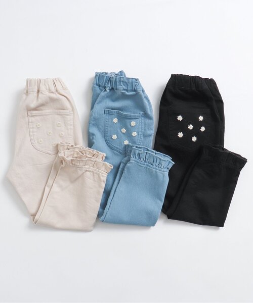 apres les cours(アプレレクール)の「デイジー刺繍ポケットパンツ(デニムパンツ・キッズ・ブラック/インディゴブルー/アイボリー・80/90/100/110/120/130/140)」の4枚目の写真