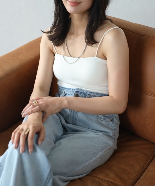 Bonjour Sagan（ボンジュールサガン）の「カップ付きベアキャミソール（キャミソール・レディース・グレイッシュベージュ/アイボリー/オフホワイト/チャコールグレー/ブラック・FREE）」の2枚目の写真