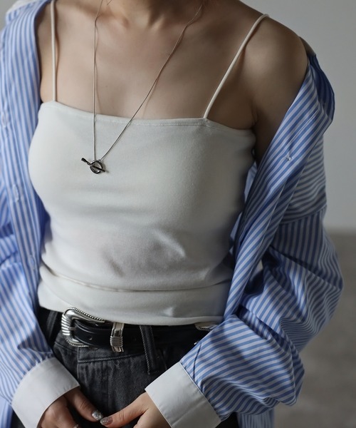 Bonjour Sagan（ボンジュールサガン）の「カップ付きベアキャミソール（キャミソール・レディース・グレイッシュベージュ/アイボリー/オフホワイト/チャコールグレー/ブラック・FREE）」の11枚目の写真