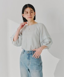 シアーチェックバックリボントップス