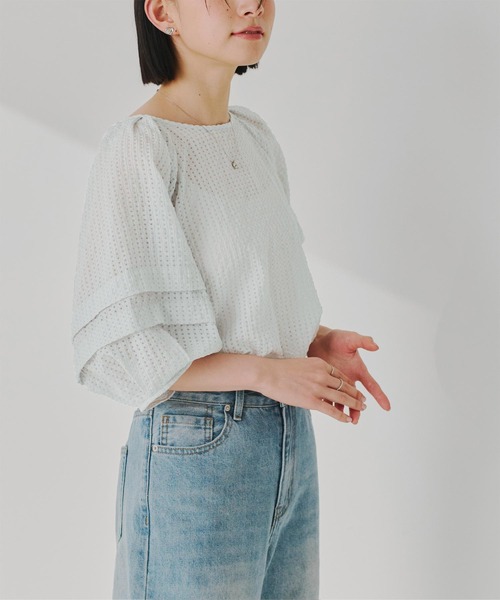 titivate(ティティベイト)の「シアーチェックバックリボントップス(シャツ/ブラウス・レディース・オフホワイト/ブラック/ライトグレー・FREE)」の18枚目の写真