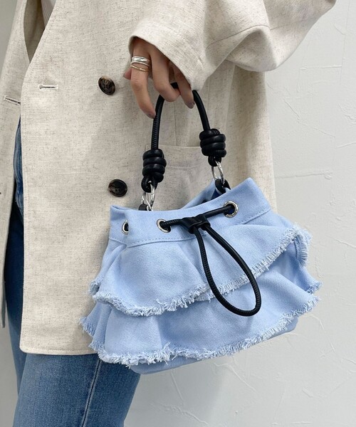 Woods（ウッズ）の「【Woods/ウッズ】キャンバスフリルドロストバッグ（ショルダーバッグ・レディース・キナリ/ライトブルー・FREE）」の2枚目の写真