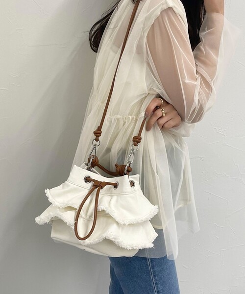 Woods（ウッズ）の「【Woods/ウッズ】キャンバスフリルドロストバッグ（ショルダーバッグ・レディース・キナリ/ライトブルー・FREE）」の5枚目の写真