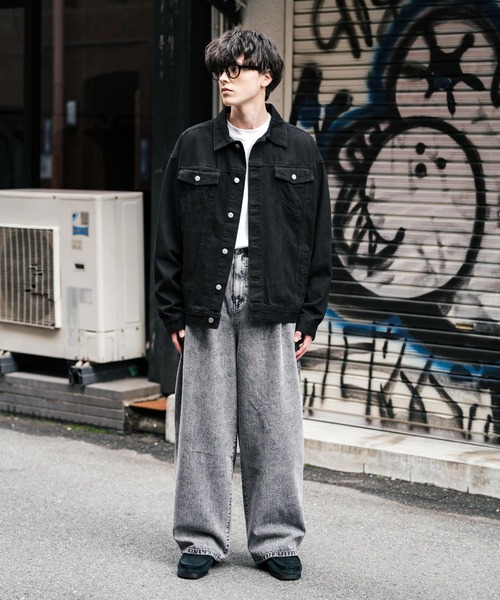 Rocky Monroe（ロッキーモンロー）の「ケミカルウォッシュ/オーバーダイ2タックワイドデニムパンツ（デニムパンツ・メンズ・ブラック/ライトブラック/ケミカルウォッシュ/ブラウン/インディゴブルー/パープル・L/XL/M）」の13枚目の写真