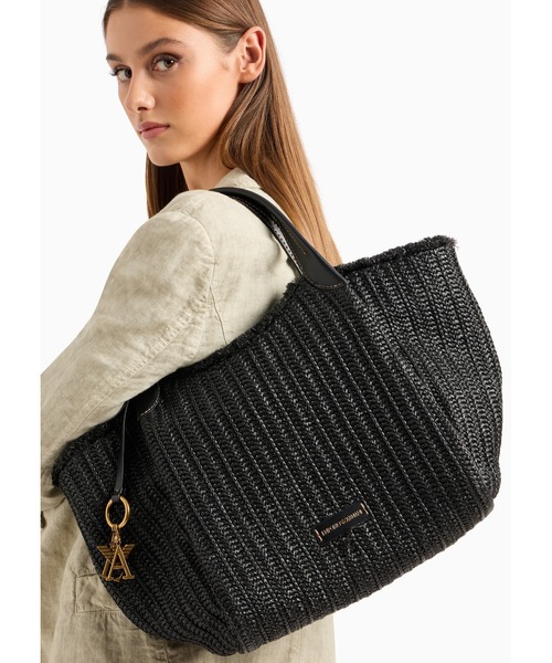 EMPORIO ARMANI(エンポリオアルマーニ)の「【エンポリオ アルマーニ】トートバッグ ウーブンストロー ロゴチャーム(トートバッグ・レディース・ブラック/ナチュラル・FREE)」の7枚目の写真