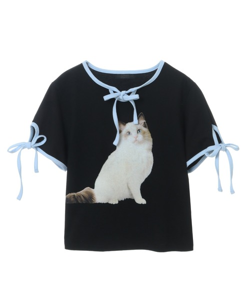 Candy Stripper(キャンディストリッパー)の「MEOW RIBBON トップス(Tシャツ/カットソー・レディース・オフホワイト/ライトグレー/ブラック・2)」の10枚目の写真