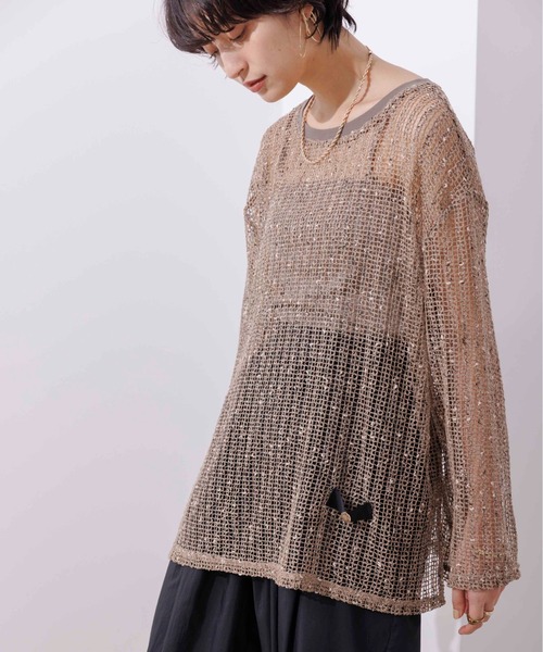 Eimee Law(エイミーロウ)の「ネップメッシュ プルオーバー(Tシャツ/カットソー・レディース・ブラック/ベージュ系/オフホワイト・38)」の3枚目の写真