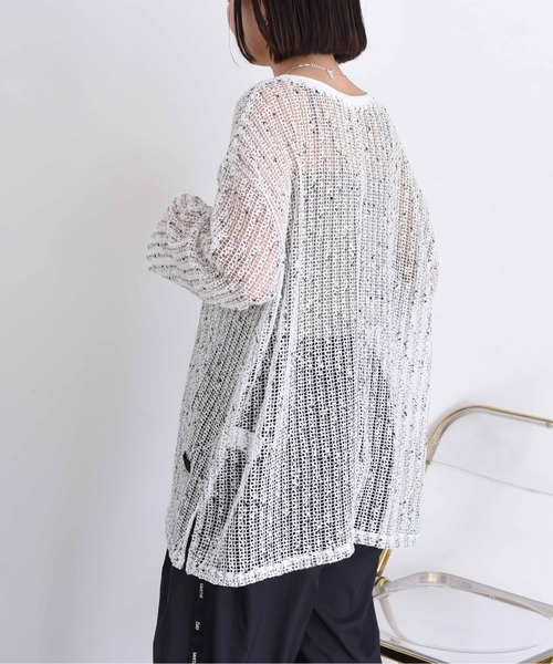 Eimee Law(エイミーロウ)の「ネップメッシュ プルオーバー(Tシャツ/カットソー・レディース・ブラック/ベージュ系/オフホワイト・38)」の4枚目の写真