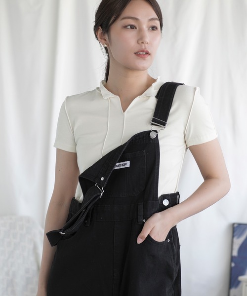 aimoha（アイモハ）の「カジュアルデニムサロペット（サロペット/オーバーオール・レディース・ブラック/ネイビー・X-SMALL/SMALL/MEDIUM/LARGE）」の2枚目の写真