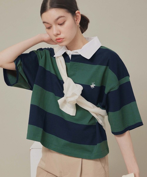 BEVERLY HILLS POLO CLUB(ビバリーヒルズポロクラブ)の「【BEVERLY HILLS POLO CLUB】ボーダーラガーポロ(ポロシャツ・レディース・ダークグリーン/レッド系その他・38)」の20枚目の写真