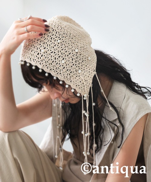 antiqua（アンティカ）の「パールニットハット（ニットキャップ/ビーニー・レディース・アイボリー/ブラック・FREE）」の4枚目の写真