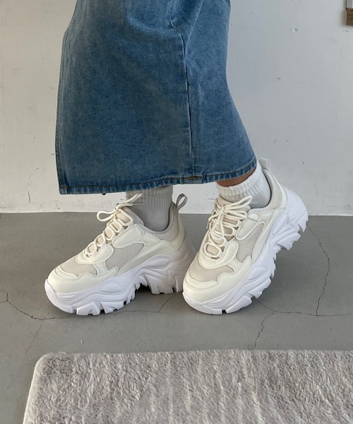 JEANS ロゴ レザー バイカラー ローカット スニーカー セール】厚底スニーカー(スニーカー)|ROGER AND RAW