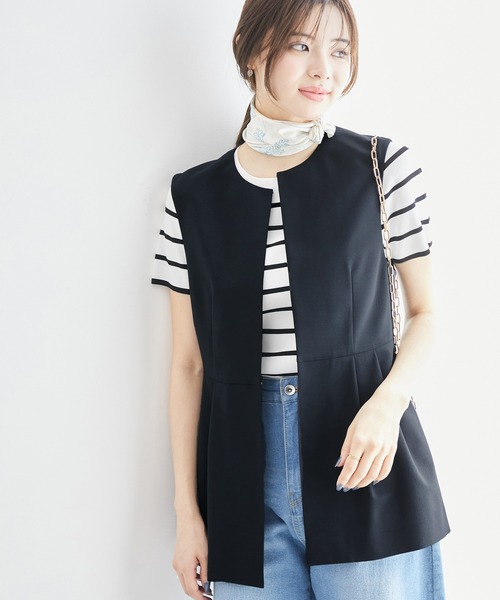 ROPE' PICNIC（ロペピクニック）の「リネンライクジレベスト/セットアップ対応・UVケア（ベスト・レディース・ダークブラウン/ライトグレー/ネイビー・38）」の3枚目の写真