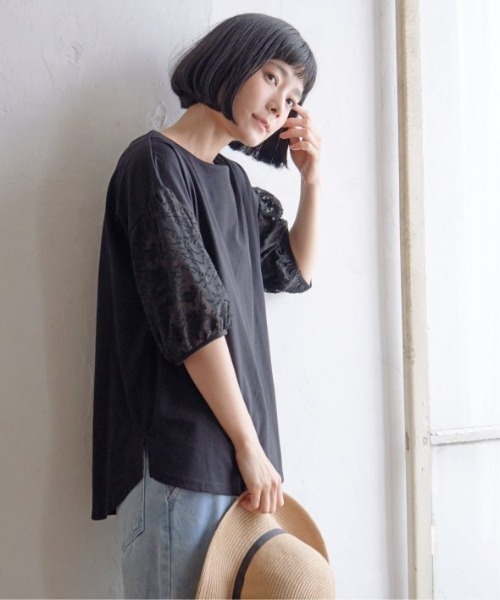 LBC(エルビーシー)の「袖シアージャカードプルオーバー(Tシャツ/カットソー・レディース・ライム/ホワイト/ブラック・L/M)」の4枚目の写真