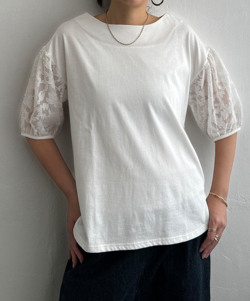 LBC(エルビーシー)の「袖シアージャカードプルオーバー(Tシャツ/カットソー・レディース・ライム/ホワイト/ブラック・L/M)」の5枚目の写真