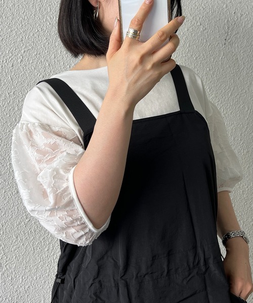 LBC(エルビーシー)の「袖シアージャカードプルオーバー(Tシャツ/カットソー・レディース・ライム/ホワイト/ブラック・L/M)」の6枚目の写真
