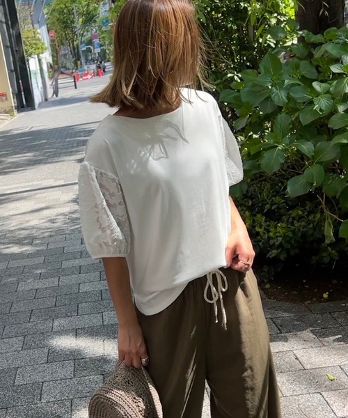 LBC(エルビーシー)の「袖シアージャカードプルオーバー(Tシャツ/カットソー・レディース・ライム/ホワイト/ブラック・L/M)」の7枚目の写真