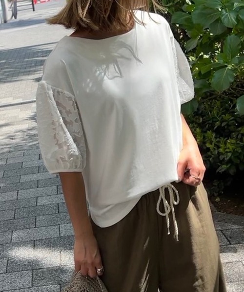 LBC(エルビーシー)の「袖シアージャカードプルオーバー(Tシャツ/カットソー・レディース・ライム/ホワイト/ブラック・L/M)」の8枚目の写真