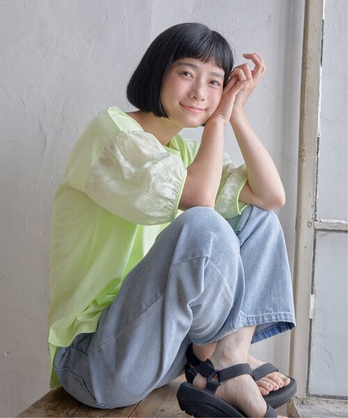 LBC(エルビーシー)の「袖シアージャカードプルオーバー(Tシャツ/カットソー・レディース・ライム/ホワイト/ブラック・L/M)」の12枚目の写真