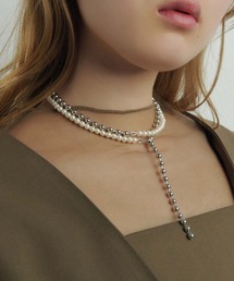 ボールチェーン × パール ロング ネックレス