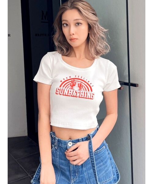 GYDA(ジェイダ)の「SUNBATHINGブリーチSHORT Tシャツ(Tシャツ/カットソー・レディース・イエロー/オフホワイト/ブラック・FREE)」の1枚目の写真