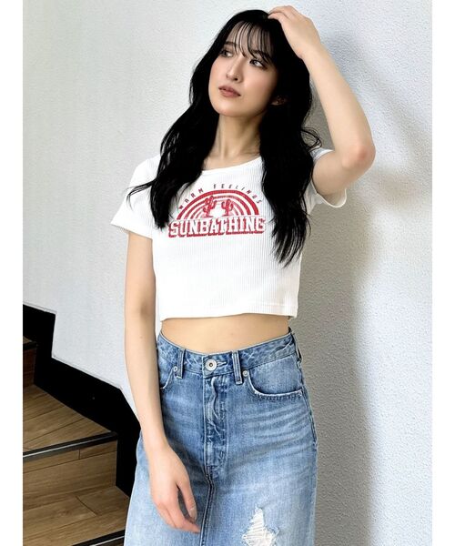 GYDA(ジェイダ)の「SUNBATHINGブリーチSHORT Tシャツ(Tシャツ/カットソー・レディース・イエロー/オフホワイト/ブラック・FREE)」の9枚目の写真
