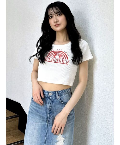 GYDA(ジェイダ)の「SUNBATHINGブリーチSHORT Tシャツ(Tシャツ/カットソー・レディース・イエロー/オフホワイト/ブラック・FREE)」の8枚目の写真