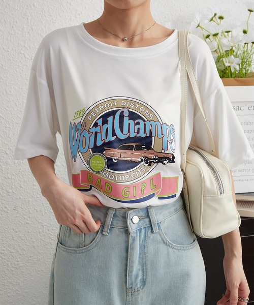 MAISON DE THERESE（メゾン ド テレーズ）の「ビッグサイズ　プリントTシャツ（Tシャツ/カットソー・レディース・ブラック/パープル/ホワイト/ピンク・M/L）」の2枚目の写真
