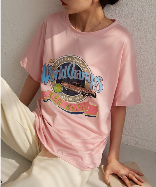 MAISON DE THERESE（メゾン ド テレーズ）の「ビッグサイズ　プリントTシャツ（Tシャツ/カットソー・レディース・ブラック/パープル/ホワイト/ピンク・M/L）」の4枚目の写真